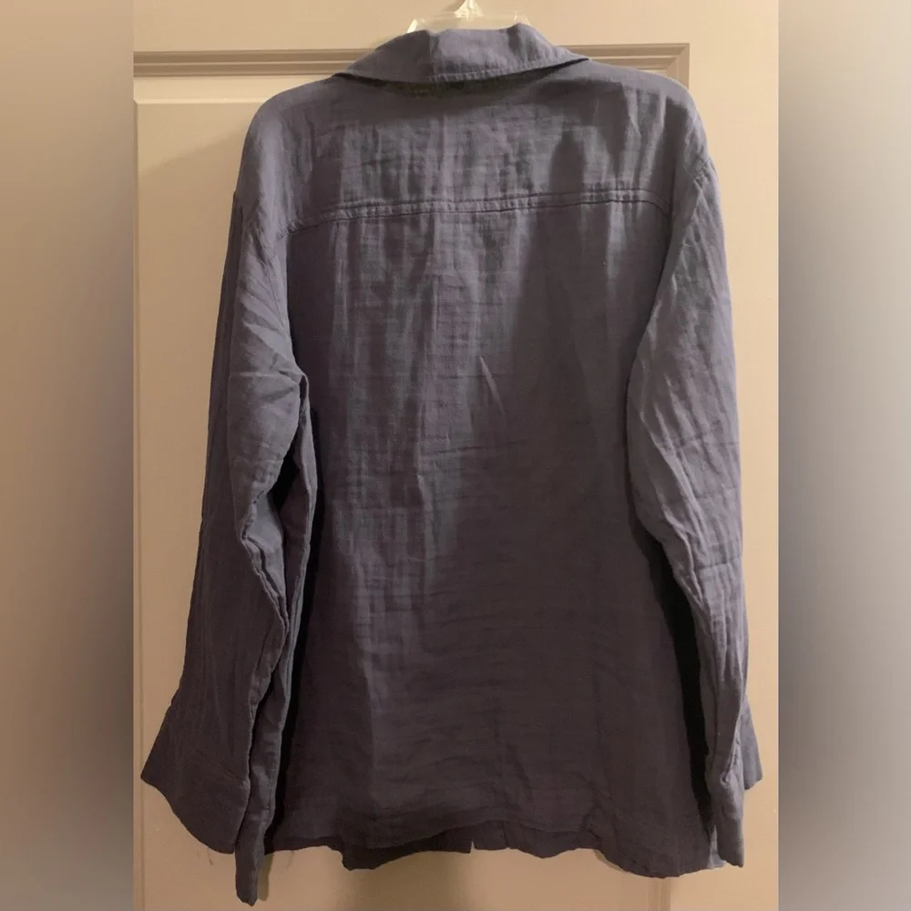 Johnny Was Calme Double Pocket Long Sleeve Shacket 100% Cotton Large Grey - Picture 7 of 9